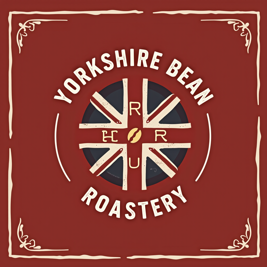 The Yorkshire Bean Roastery logo featuring British red color scheme with coffee bean and Union Jack elements