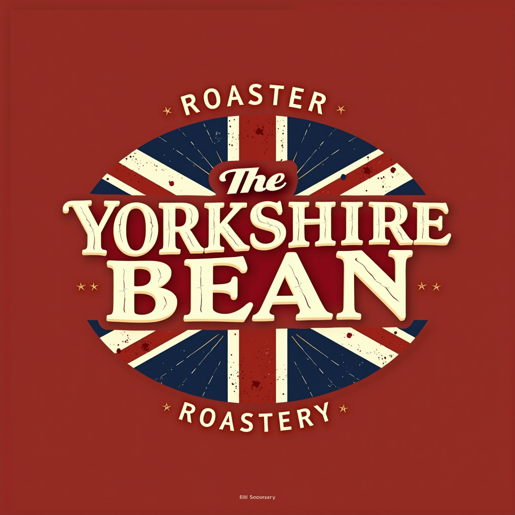 The Yorkshire Bean Roastery logo featuring British red color scheme with coffee bean and Union Jack elements