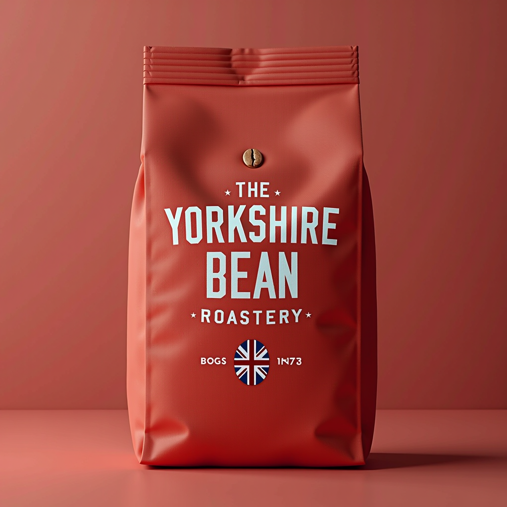 The Yorkshire Bean Roastery logo featuring British red color scheme with coffee bean and Union Jack elements