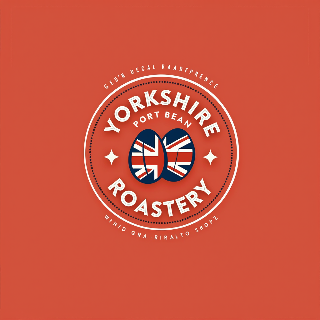 The Yorkshire Bean Roastery logo featuring British red color scheme with coffee bean and Union Jack elements