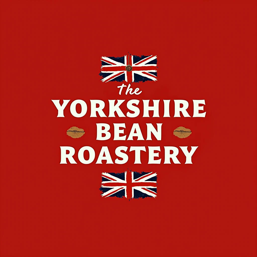 The Yorkshire Bean Roastery logo featuring British red color scheme with coffee bean and Union Jack elements